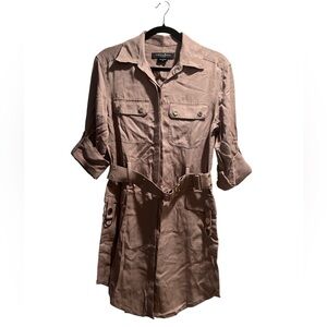 Guess by Marciano Beige Shirt Dress with pockets, gold tone buttons and a belt.